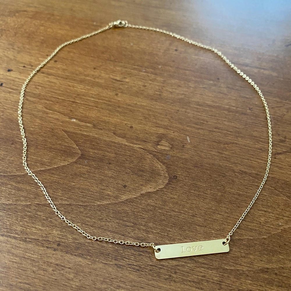 NWT Jook & Nona "love" Tag Necklace Gold